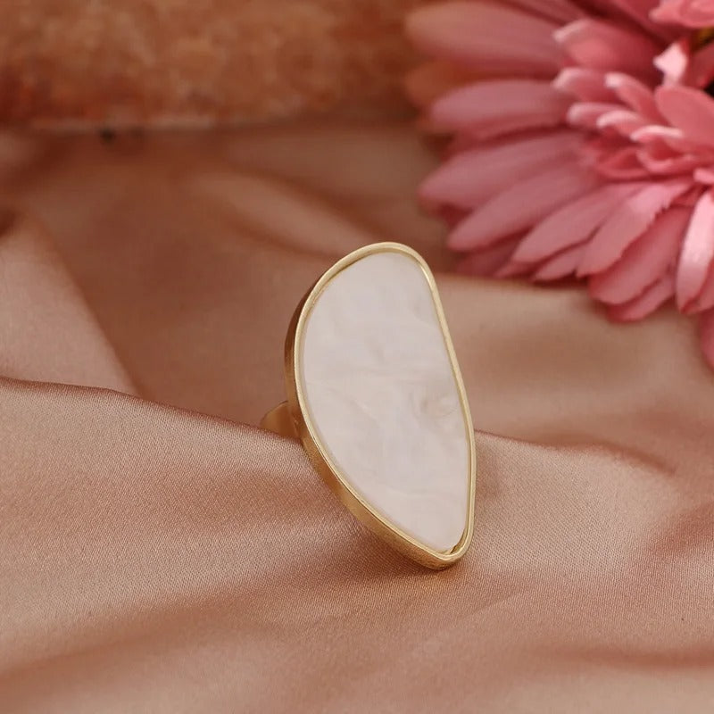 Vintage Gold Framed Teardrop Stone Adjustable Ring-Maryam Jewelry