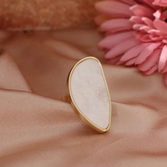 Vintage Gold Framed Teardrop Stone Adjustable Ring-Maryam Jewelry