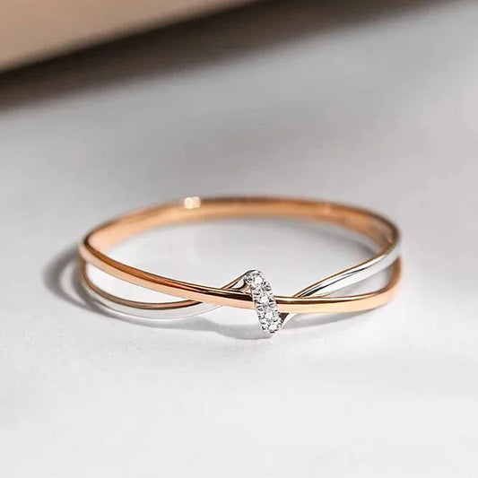 Rose Gold Silver Criss-Cross Ring-Maryam Jewelry