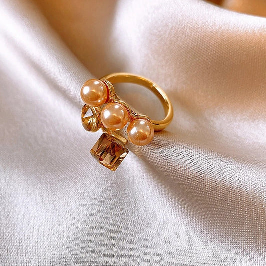 Vintage Gold Champagne Pearl Adjustable Ring-Maryam Jewelry
