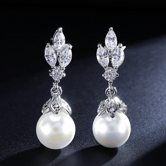 Vintage Silver Floral Pearl Drop Earrings-Maryam Jewelry