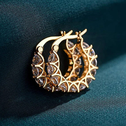Vintage Gold Crystal Hoop Earrings-Maryam Jewelry