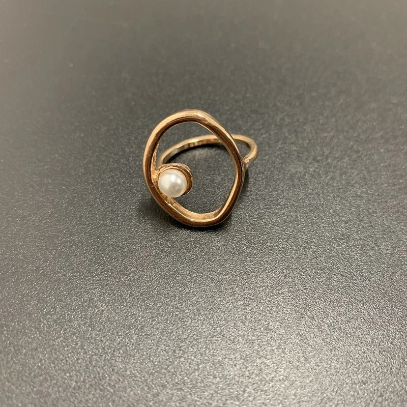 Vintage Gold Open Circle Pearl Ring-Maryam Jewelry