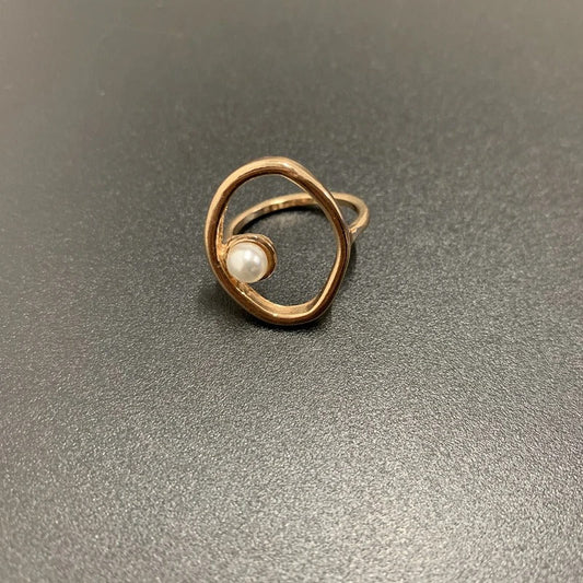 Vintage Gold Open Circle Pearl Ring-Maryam Jewelry