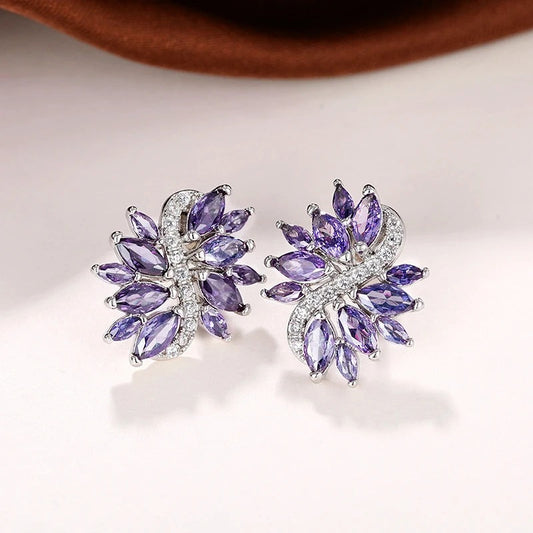 Silver Vintage Lavender Sparkle Earrings-Maryam Jewelry