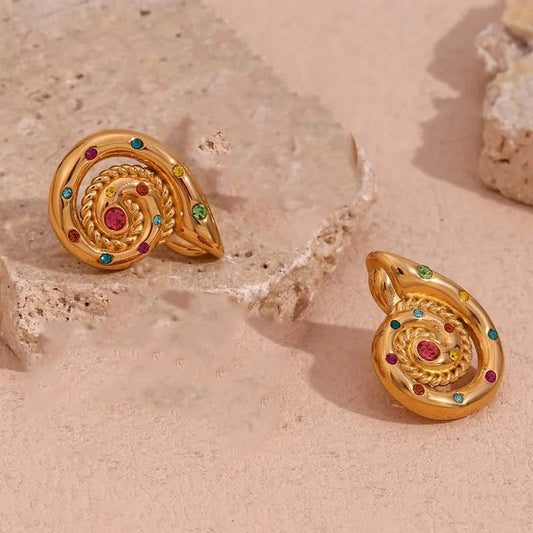Vintage Colorful Unique Spiral Stud Earrings-Maryam Jewelry