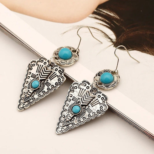 Vintage Silver & Turquoise Tribal Earrings-Maryam Jewelry