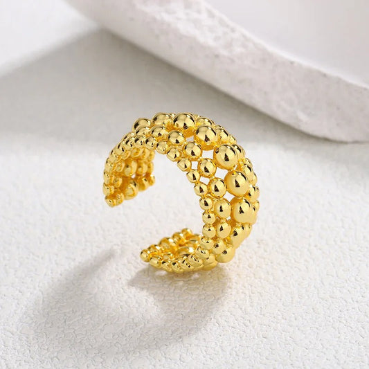 Vintage Gold Beaded Open Ring-Maryam Jewelry