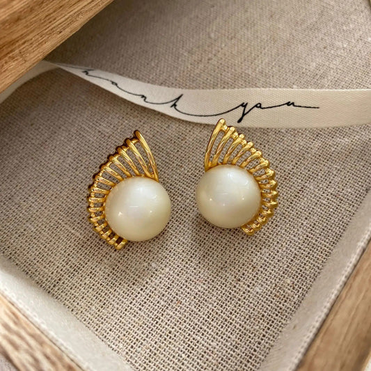 Gold Radiant White Round Pearl Earrings-Maryam Jewelry