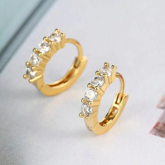 Timeless Gold Gleaming Round Stone Hoop Earrings-Maryam Jewelry