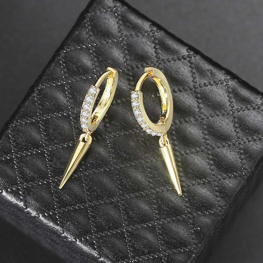 Gold Sparkling Crystal & Spike Design Drop Earrings-Maryam Jewelry