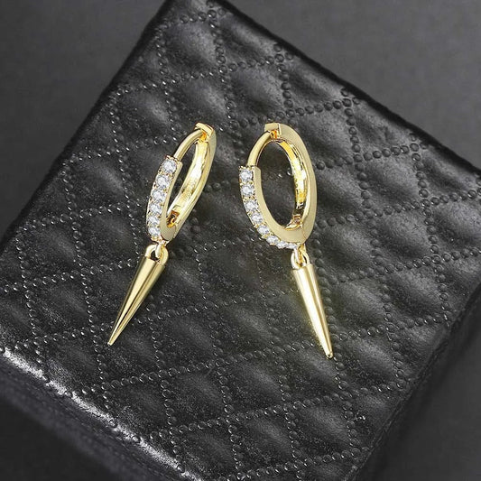 Gold Sparkling Crystal & Spike Design Drop Earrings-Maryam Jewelry