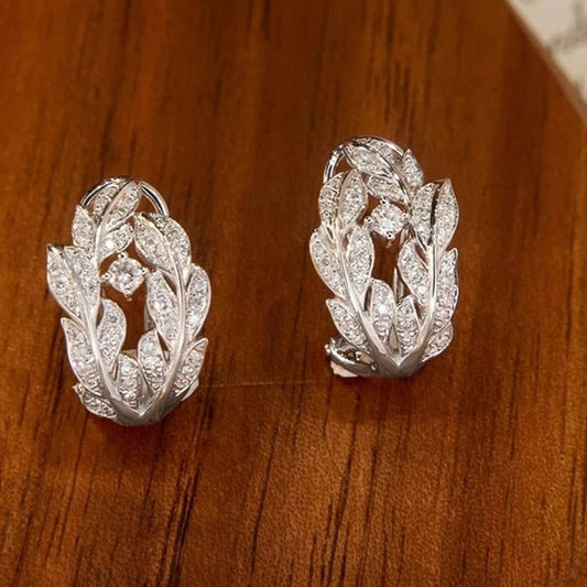 Vintage Silver Leaf Hoop Earrings-Maryam Jewelry