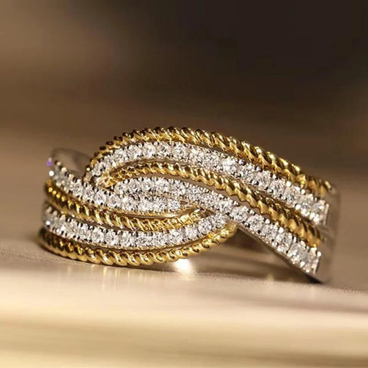 Vintage Two-Tone Gold Twisted Band Ring-Maryam Jewelry
