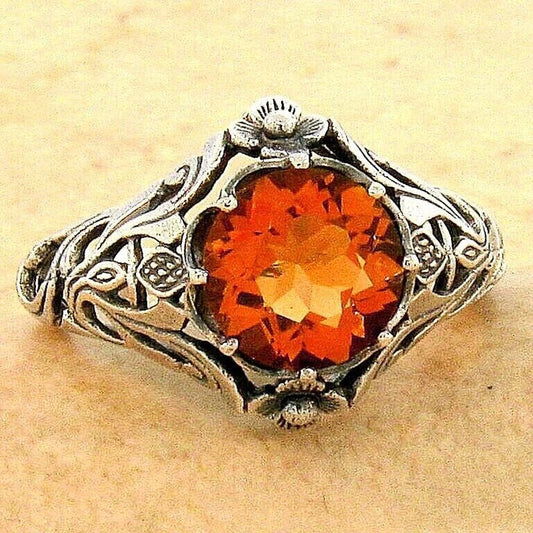 Vintage Orange Crystal Silver Ring-Maryam Jewelry