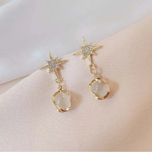 Gold Star & Stone Drop Earrings-Maryam Jewelry
