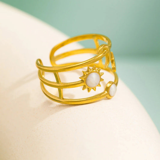 Vintage Sun & Moon Gold Adjustable Ring-Maryam Jewelry