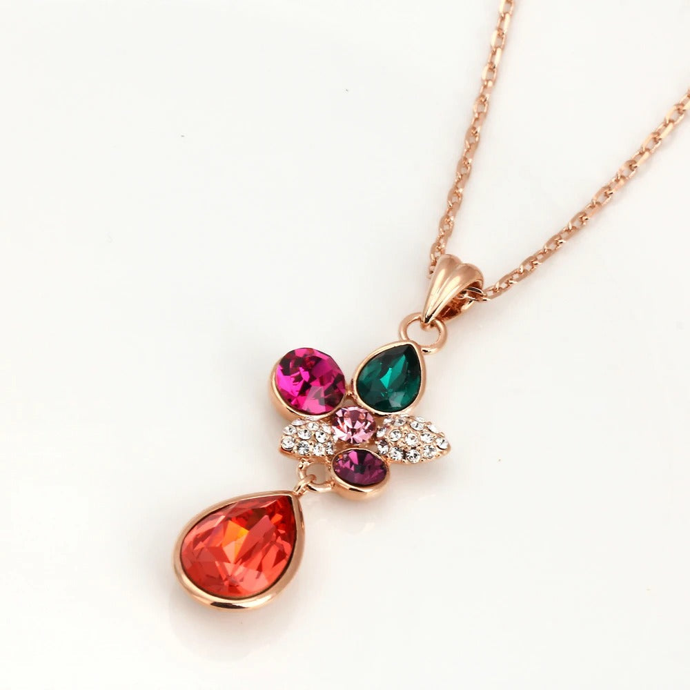 Vintage Rose Gold Colorful Gemstone Necklace-Maryam Jewelry