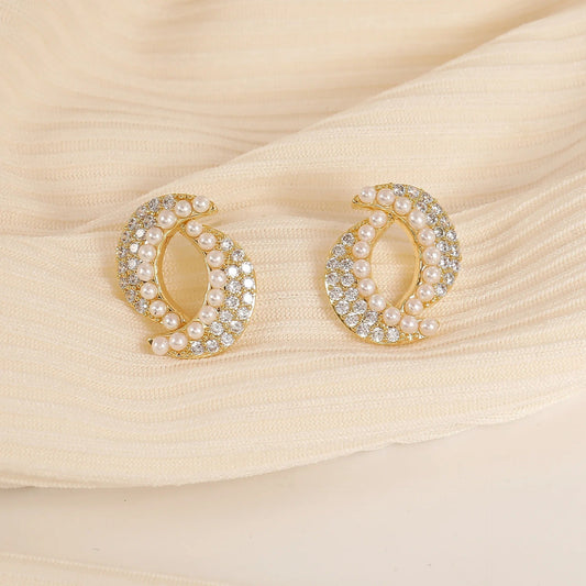 Vintage Double Moon Pearl & Gold Earrings-Maryam Jewelry