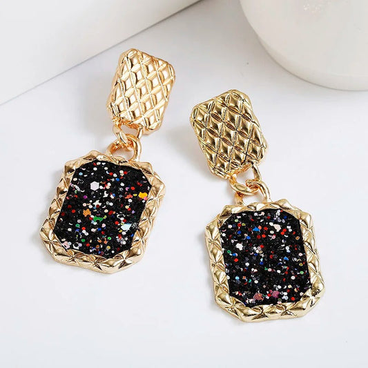 Vintage Gold Black Sparkle Earrings-Maryam Jewelry