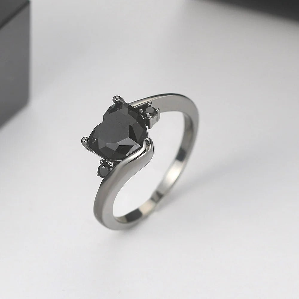 Silver Black Heart-Shaped Stone Ring-Maryam Jewelry