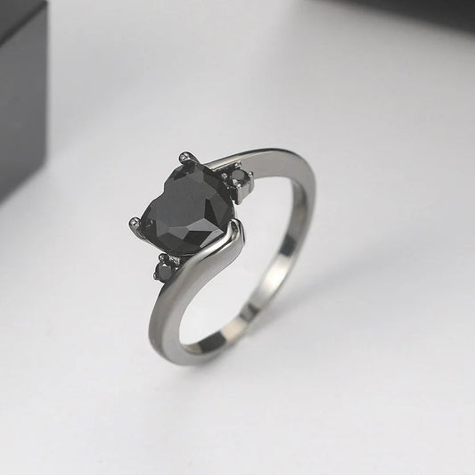Silver Black Heart-Shaped Stone Ring-Maryam Jewelry