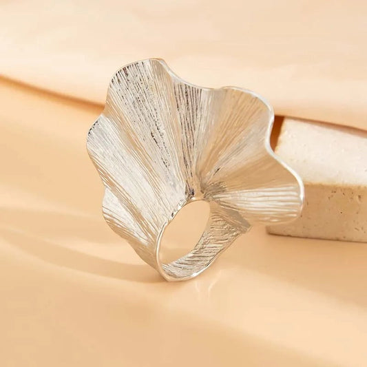 Vintage Silver Flower Petal Texture Ring-Maryam Jewelry