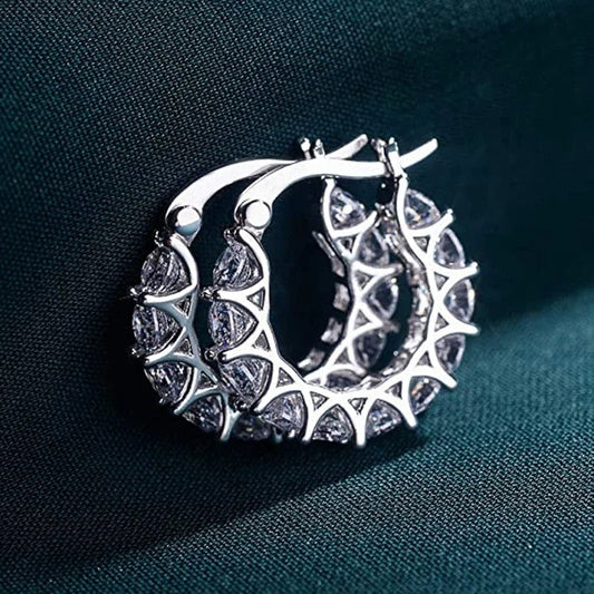Silver Sparkling Round Earrings-Maryam Jewelry