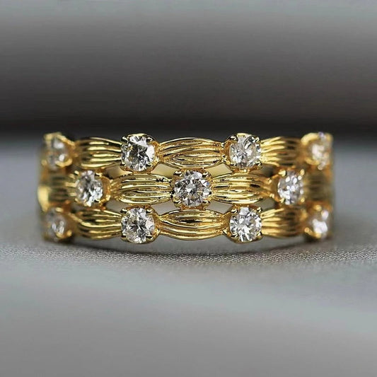 Gold Vintage Sparkling Zirconia Ring-Maryam Jewelry