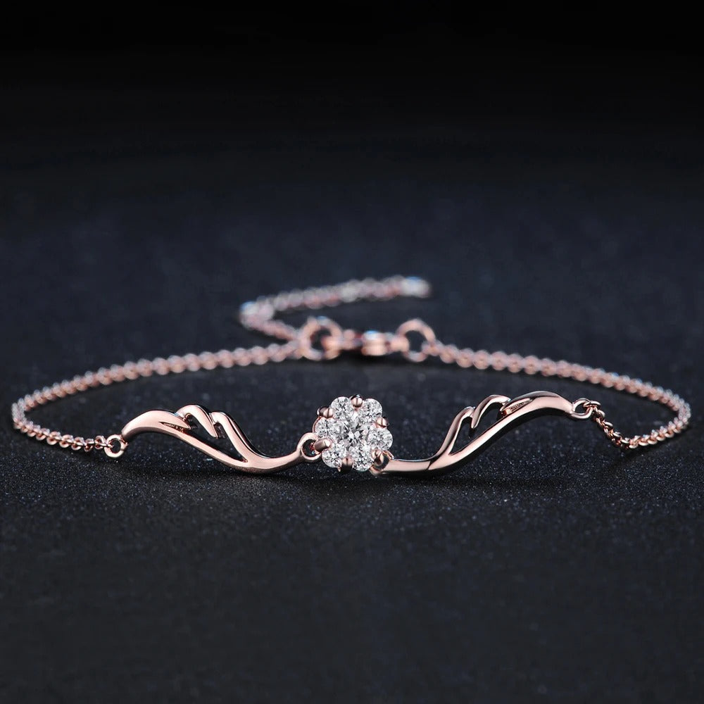 Classic Rose Gold Sparkling Crystal Flower Bracelet-Maryam Jewelry