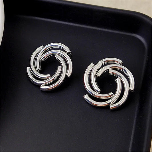 Classic Silver Interlocking Spiral Shape Earrings-Maryam Jewelry
