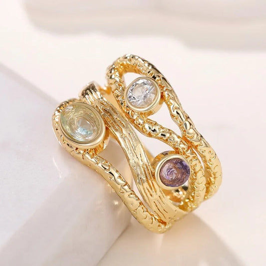 Gold Triple-Gemstone Design Ring-Maryam Jewelry