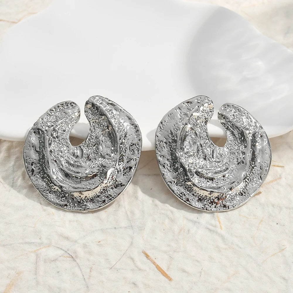 Silver Vintage Abstract Round Earrings-Maryam Jewelry