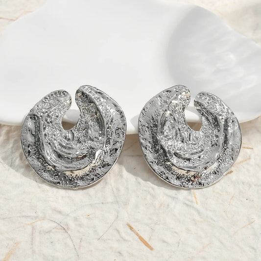 Silver Vintage Abstract Round Earrings-Maryam Jewelry