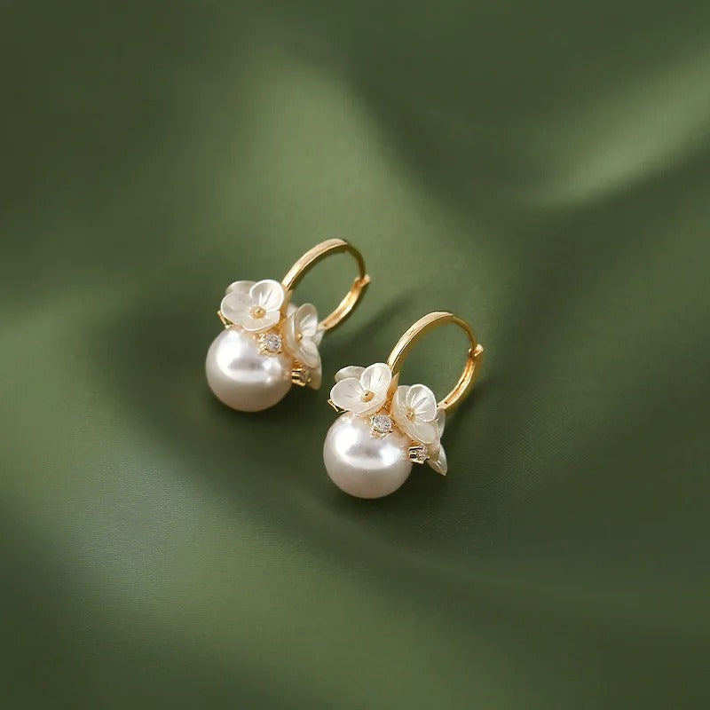 Vintage Flower Pearl Ball Pendant Earrings-Maryam Jewelry