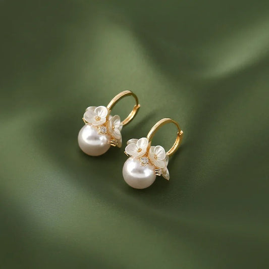 Vintage Flower Pearl Ball Pendant Earrings-Maryam Jewelry