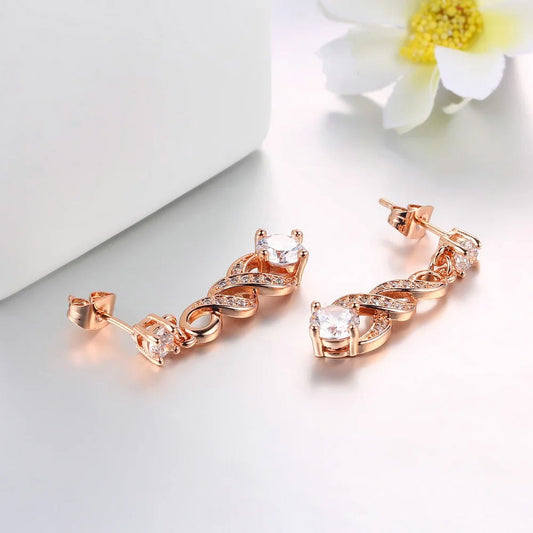 Timeless Rose Gold Sparkling Gemstone Twist Earrings-Maryam Jewelry