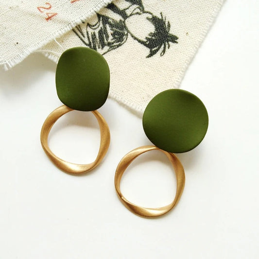 Matte Green & Gold Geometric Hoop Earrings-Maryam Jewelry