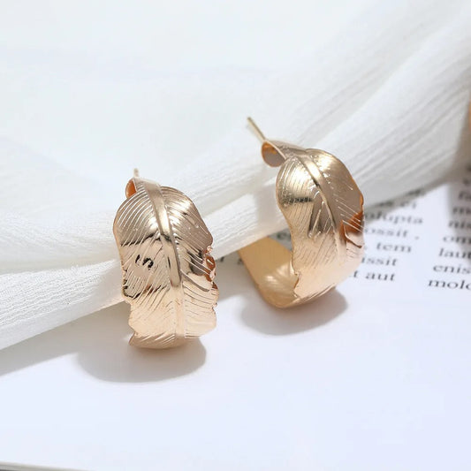 Vintage Gold Leaf Shaped Hoop Earrings-Maryam Jewelry