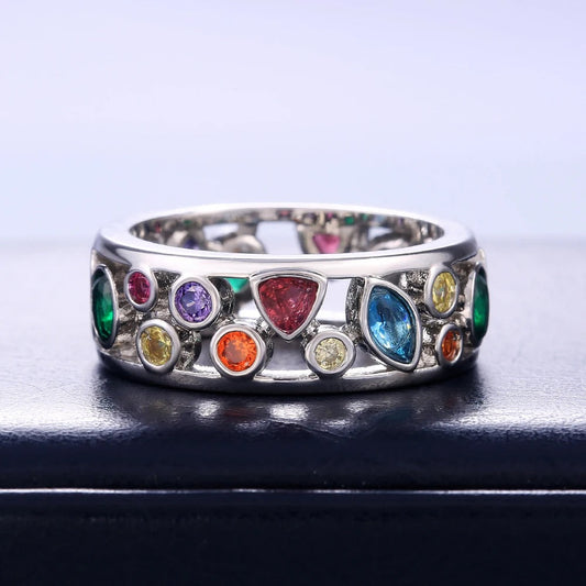 Silver Multi-Colored Stone Eternity Ring-Maryam Jewelry