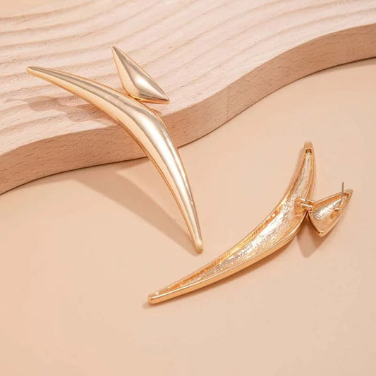 Vintage Gold Asymmetrical Sculpted Earrings-Maryam Jewelry
