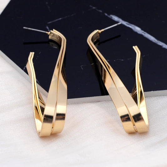 Vintage Gold Twist Hoop Earrings-Maryam Jewelry