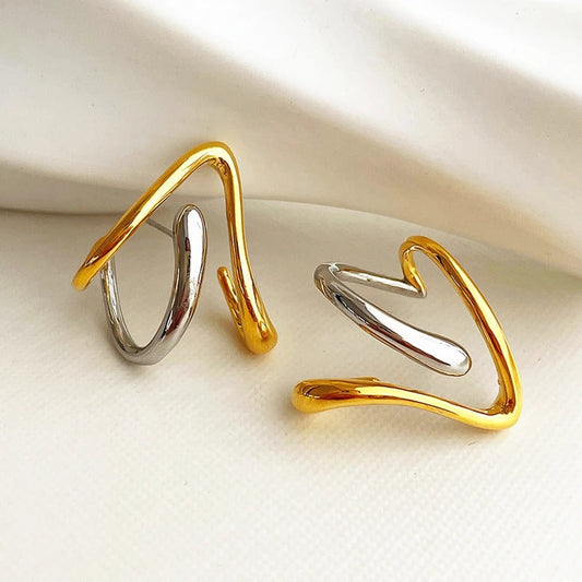 Vintage Abstract Gold & Silver Twist Hoop Earrings-Maryam Jewelry