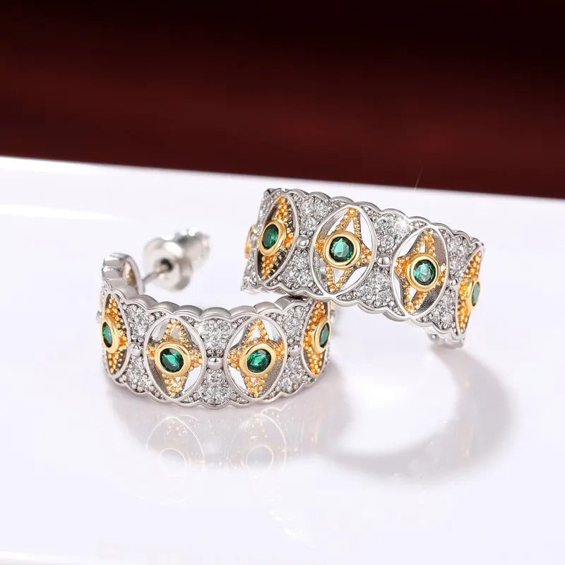 Vintage Silver Green Star Earrings-Maryam Jewelry