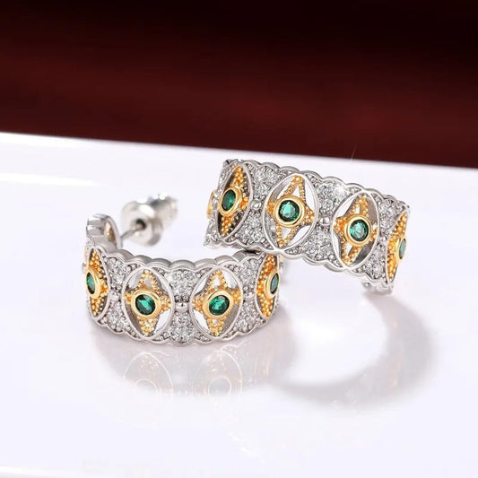Vintage Silver Green Star Earrings-Maryam Jewelry