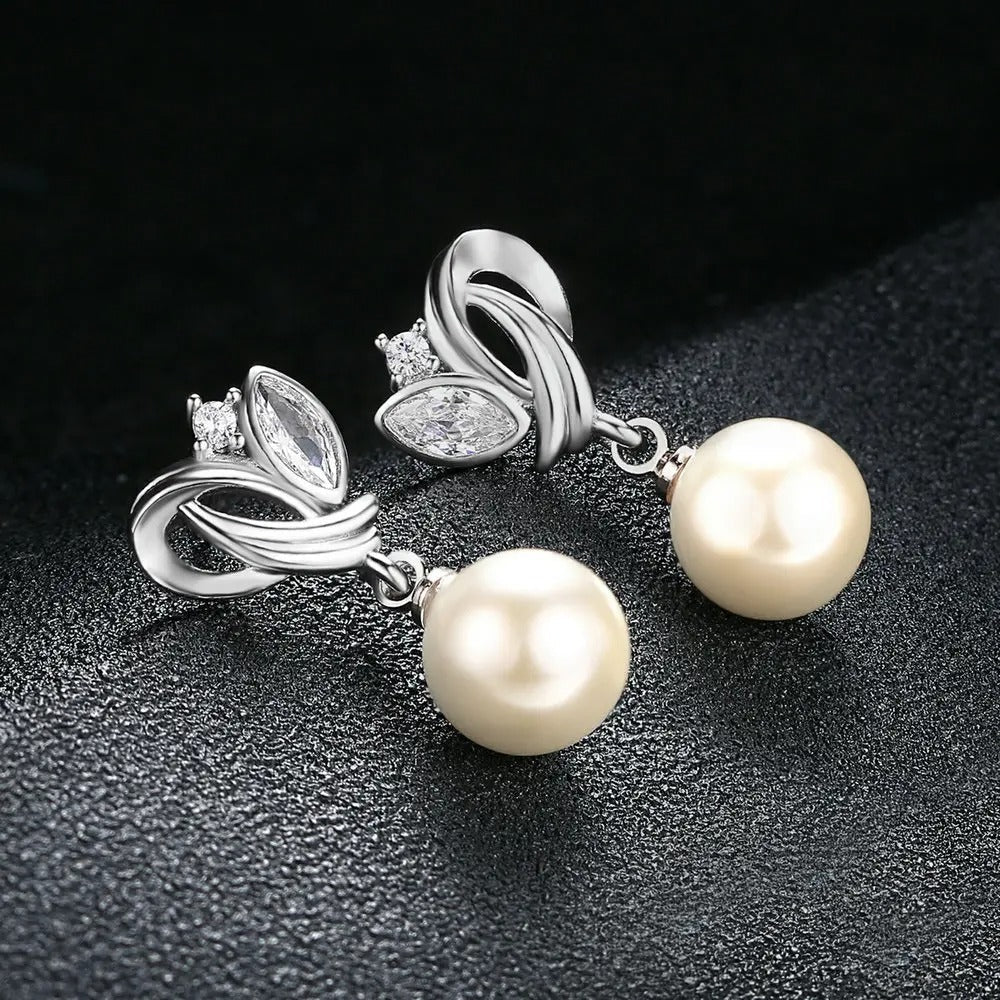 Silver Classic Pearl Drop & Vintage Flair Earrings-Maryam Jewelry