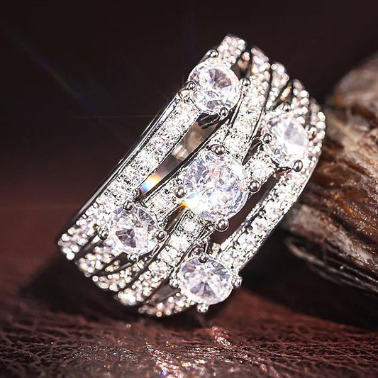 Vintage Silver Crystal Wave Ring-Maryam Jewelry