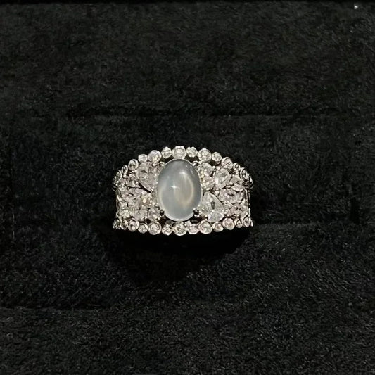 Classic Vintage Silver Moonstone Halo Ring-Maryam Jewelry