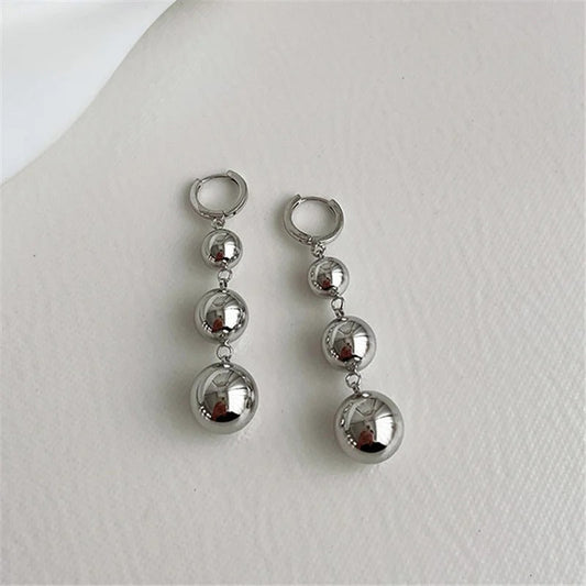 Silver Triple Ball Dangle Earrings-Maryam Jewelry