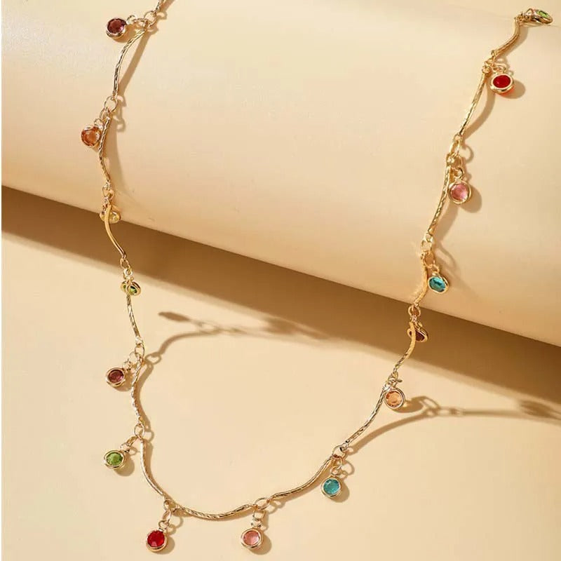 Gold Vibrant Colored Stones & Twisted Chain Necklace-Maryam Jewelry